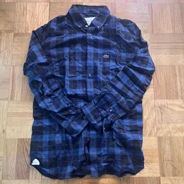 LACOSTE 네이비 체크 무늬 긴팔 셔츠