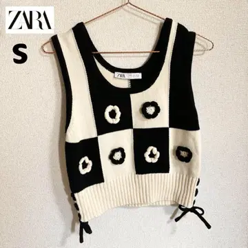 ZARA 체크 무늬 니트 베스트 S