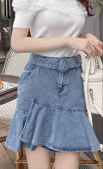 미셸 마카롱 데님 스커트 XS 150 여자