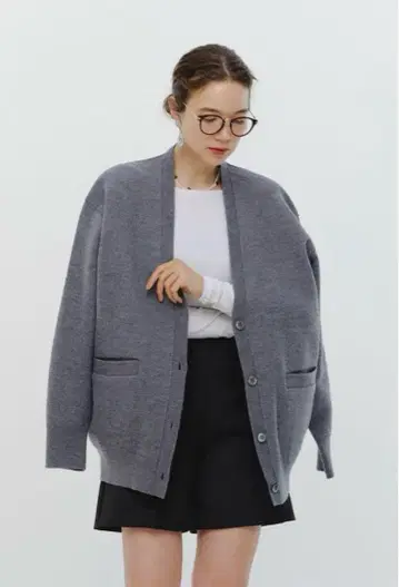 yori 요리 압축 울 니트 가디건 그레이