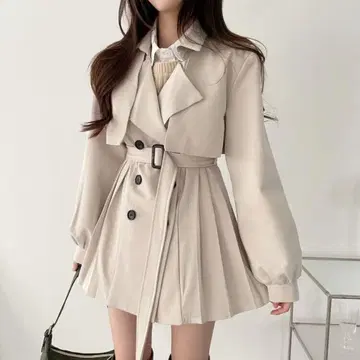 플리츠 숏 트렌치코트 (벨트 포함)