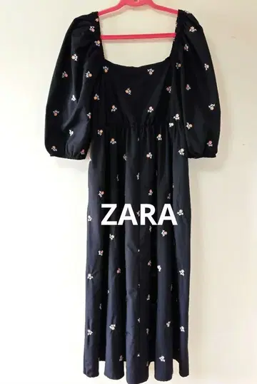 ZARA 스퀘어넥 자수 블랙 맥시 원피스 S