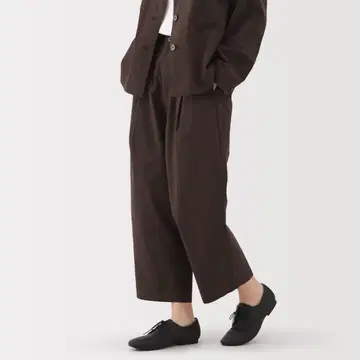 무인양품 잘 마르는 브로드 와이드 테이퍼드 팬츠 다크 브라운