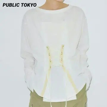 새상품급 PUBLIC TOKYO 코튼 레이스업 TOP 티셔츠 긴팔 F