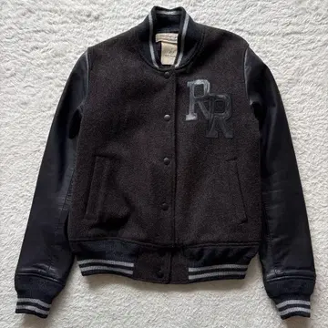 레미 레더 절개 멜톤 울 바시티 자켓 레더 와펜 브라운