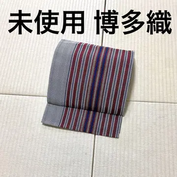 미사용 하카타 오리 화이트 블랙 줄무늬 나고야 오비(약 24cm)