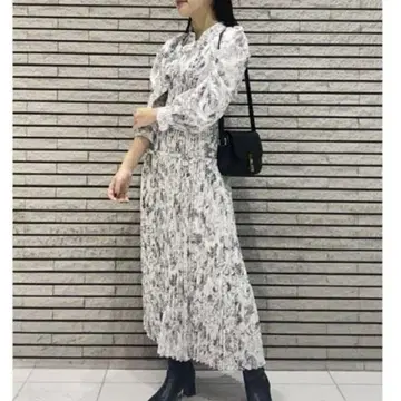바리에 프린트 플리츠 블라우스 원피스