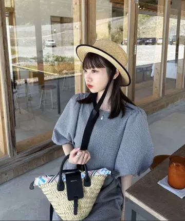 체크 무늬 퍼프 슬리브 원피스 택 포함 새상품
