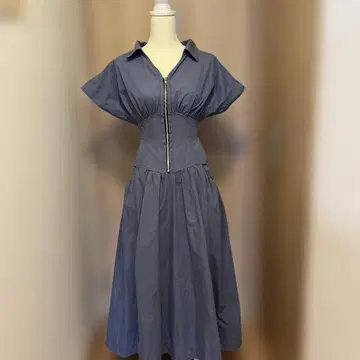 그레이 지퍼 셔츠 원피스 반팔