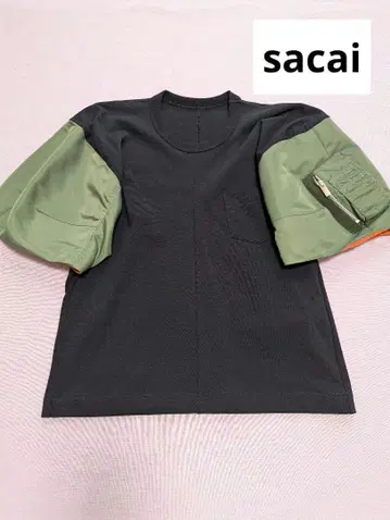 SACAI 나일론 트윌 x 코튼 저지 셔츠