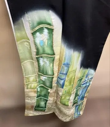 블랙 전통 예복 기모노 대나무 디자인