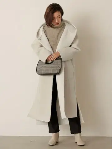 Re:EDIT 후드 부착 롱 코트 M 아이보리