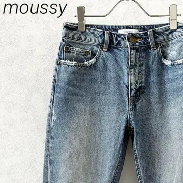 [ 새상품급 ] moussy 데님 팬츠 스트레이트 데미지 가공 컷팅