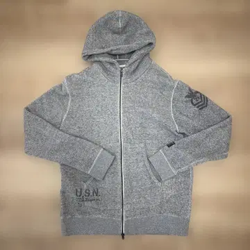 AVIREX U.S.N. 풀 집업 후드티 그레이