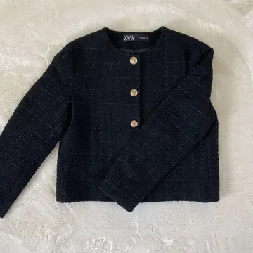 ZARA 블랙 노카라 자켓 트위드