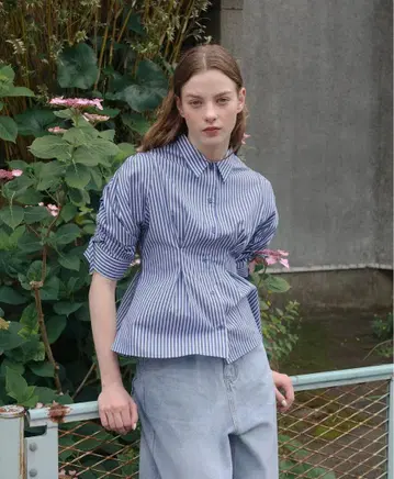 [ POPPY ] candy puff stripe shirt blue.