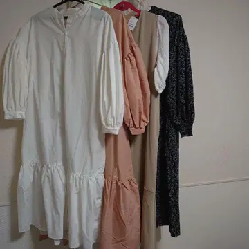 프릴 밑단 벌룬 슬리브 롱 원피스 mil