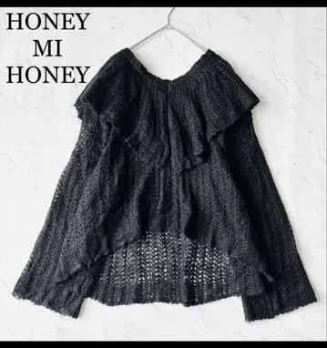 HONEY MI HONEY 블랙 프릴 니트 울 모헤어