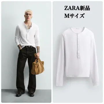 완판템 ZARA 리브 버튼 넥 T셔츠 M 택 포함 새상품
