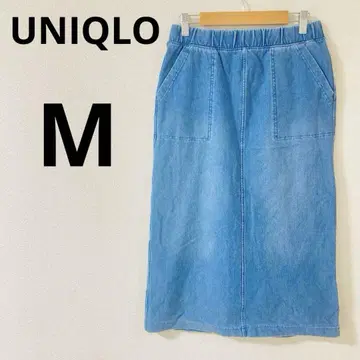 UNIQLO 데님 저지 스커트 M 면 혼방 포켓 신축 허리밴딩