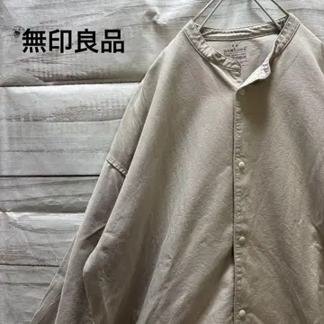 무인양품 스탠드 카라 셔츠 스냅 버튼 오버 사이즈 멋스러운 베이지
