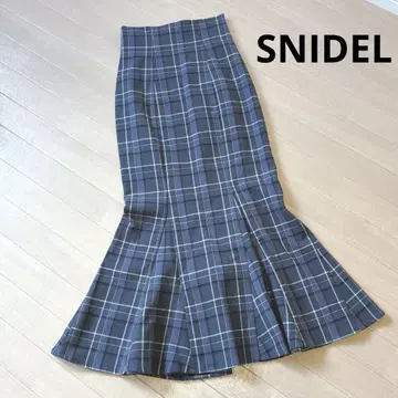 SNIDEL 스나이델 하이웨스트 타이트 헴 플레어 체크 스커트