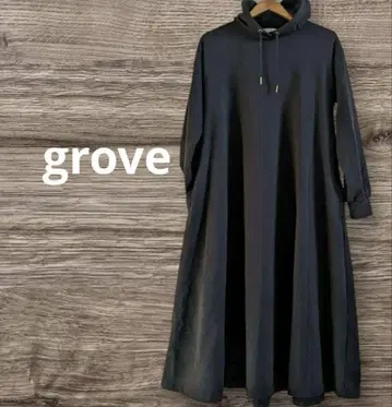 grove 후드 부착 맨투맨 롱 원피스 블랙 L