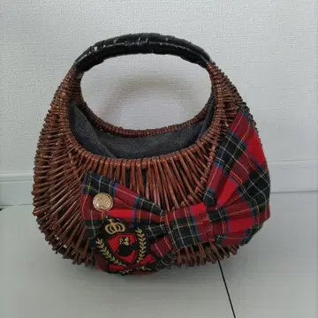 미니 체크 무늬 리본 포함 바스켓백