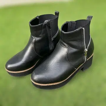 블랙 가죽 사이드 고어 부츠 블랙 부츠 L