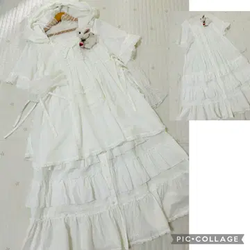 핑크하우스 반팔 원피스 면 로운 피코 프릴 핀턱 단단 포켓