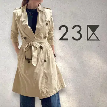 23구 얇은 소재 나일론 베이지 더블 브레스트 트렌치코트 S
