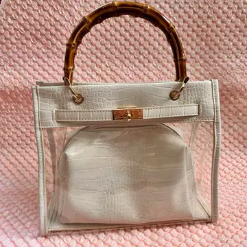 GRL 토트백 아이보리 클리어 이타백 대나무 핸들