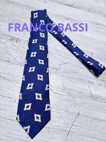 FRANCO BASSI 실크 기하학 패턴 네이비 넥타이 이탈리아제