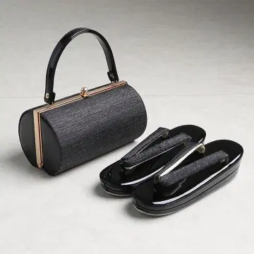 [새상품] 후리소데용 조리 백 세트 무지 라메 실 사용 블랙 24cm