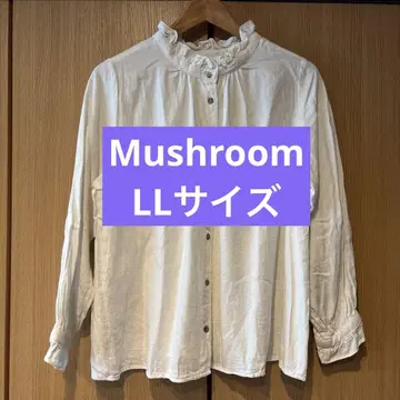 여성용 Mushroom 프릴 장식 화이트 긴팔 셔츠 LL 사이즈