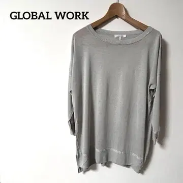 그레이 오부소매 니트 라운드넥 GLOBAL WORK