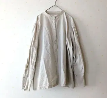 셀렉 모카 린넨 개더 밴드 카라 블라우스