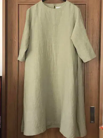 일상도구 린넨 7부 소매 원피스 세이지 그린