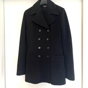 NICE CLAUP 블랙 더블 브레스트 피 코트
