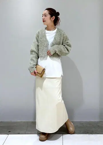 venit 라메 믹스 그레이 크롭 가디건