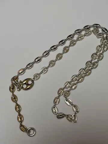 실버 골드 믹스 오벌 링크 목걸이