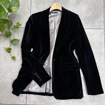 미사용품 블랙 코튼 벨벳 테일러드 자켓 벨벳 자켓 S