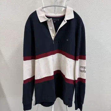TOMMY HILFIGER 긴팔 피케 셔츠 네이비 보더 새상품급 L