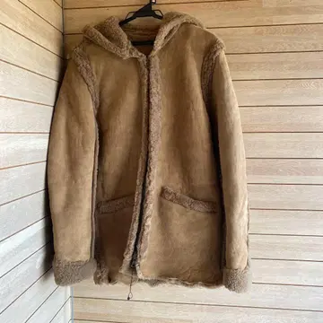 S930.19 무스탕 코트 후드 부착 브라운