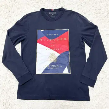 TOMMY HILFIGER 네이비 긴팔 T셔츠 사이즈 L 빅 로고