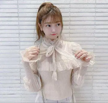 미사용 새상품 ZARA 리본 타이 달린 시스루 니트