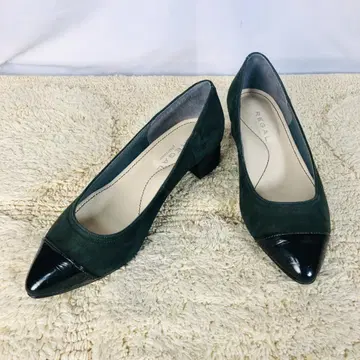 리갈 22cm 다크 그린 스웨이드 에나멜 포인트 토 펌프스