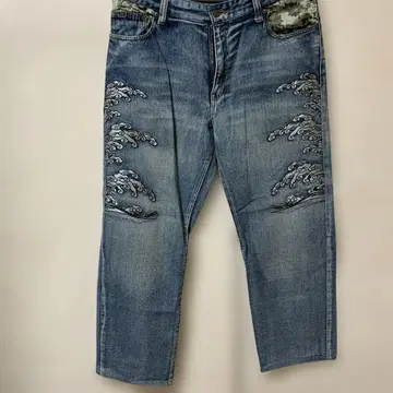 미야비유이 일본풍 패턴 파도 자수 데님 팬츠 XL