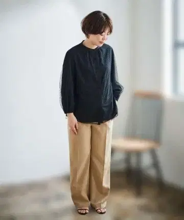 도트 튤 레이어드 블라우스