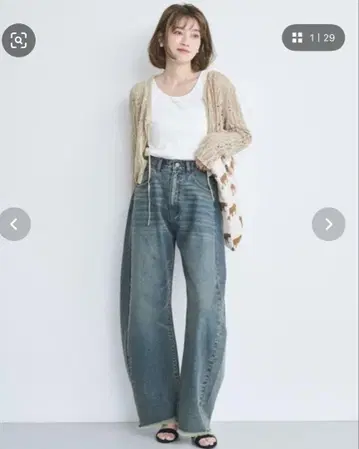 attiree 아티레 커브 데님 팬츠 배럴 레그 청바지 S 사이즈